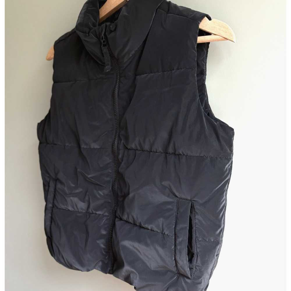 OLD NAVY Girls L 10/12 Black Puffer Vest Zip Front Quilted Water Resistant - Picture 5 of 10